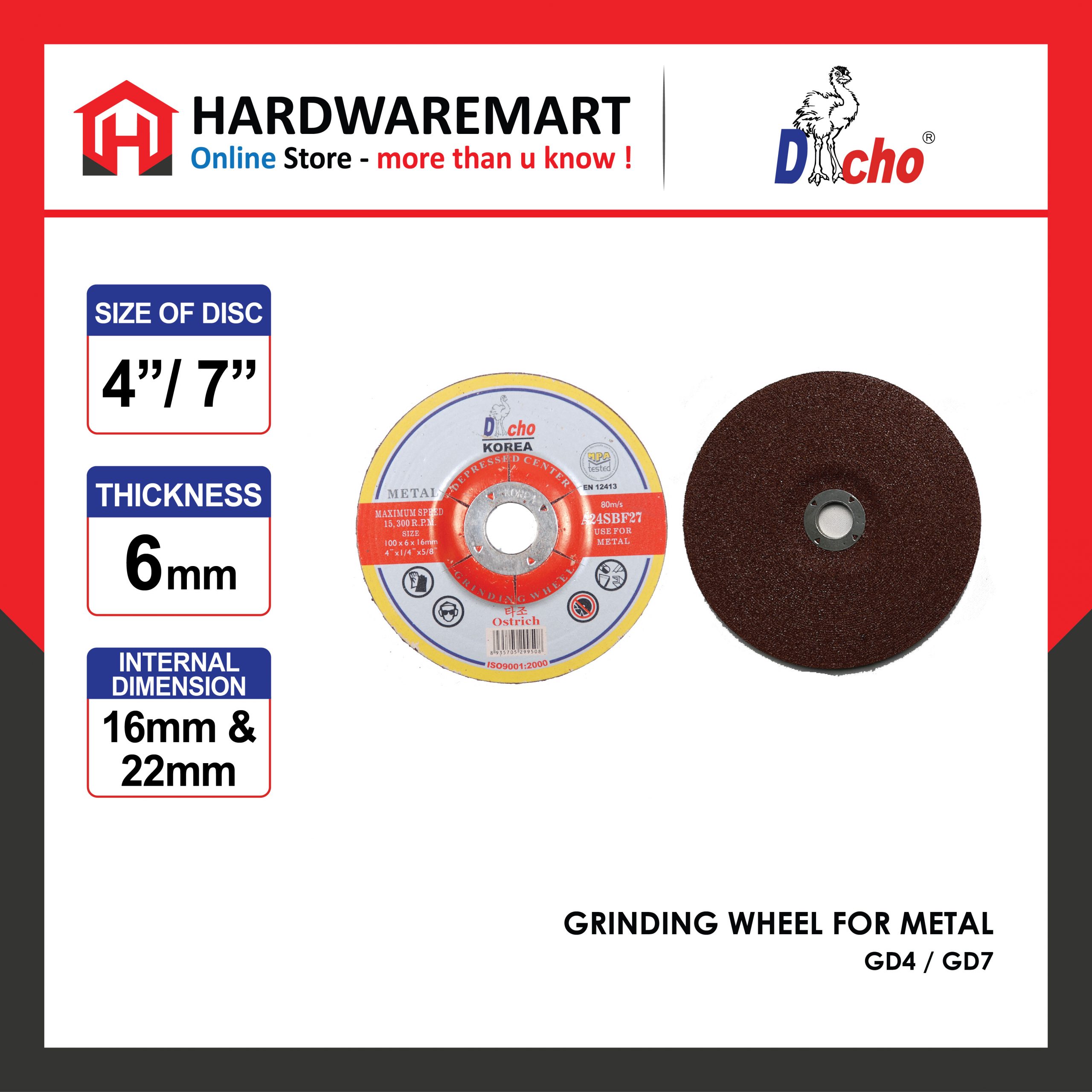 Hardwaremart DACHO template-08 DACHO GRINDING WHEEL FOR METAL (PER PIECE)
