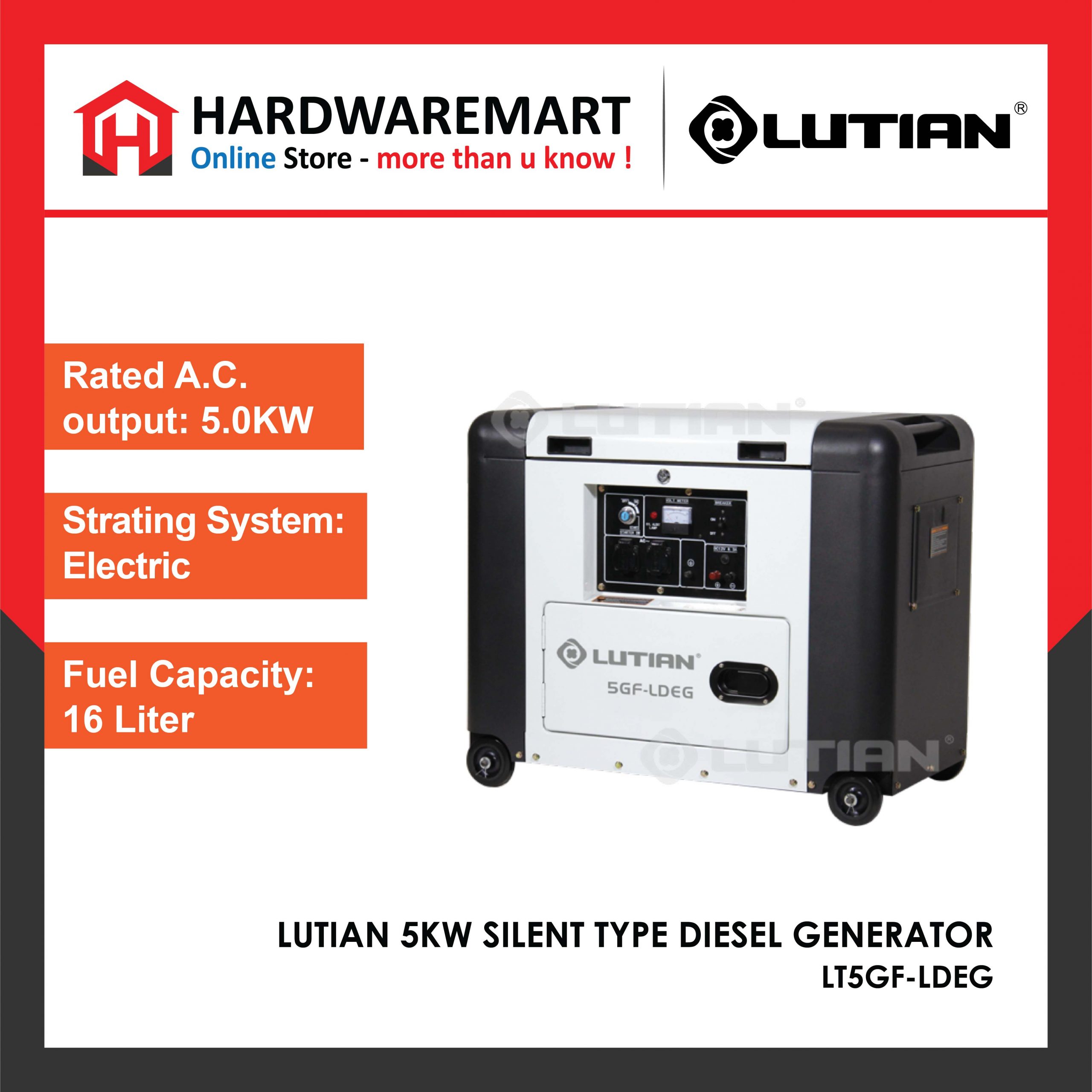 Hardwaremart LAUNTOP & LUTIAN template-24 LUTIAN 5KW HEAVY DUTY SILENT TYPE DIESEL GENERATOR (5GF-LDEG) ENGINE PENJANA ENJIN