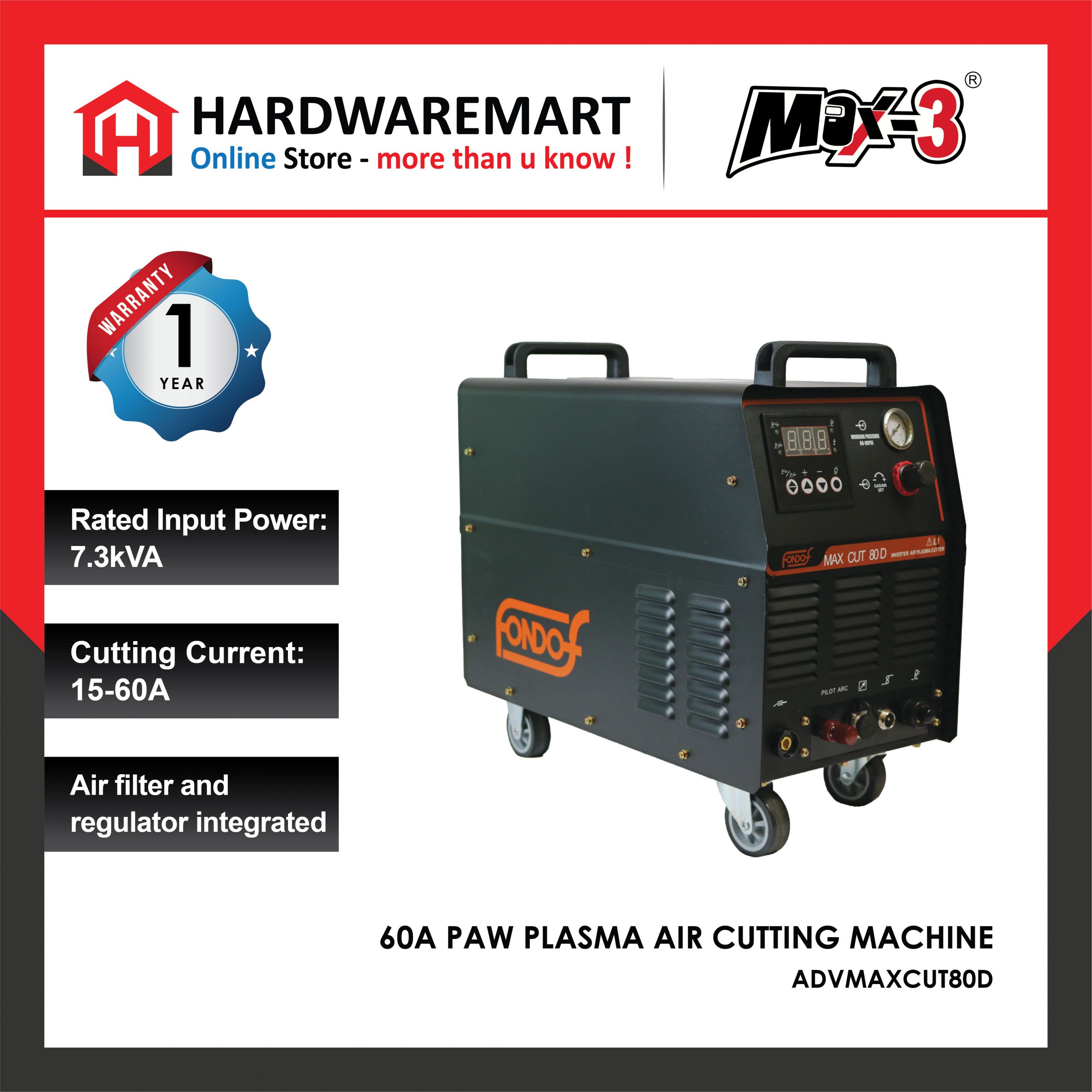 Hardwaremart MAX3 template-16 MAX-3 *60A PAW PLASMA AIR CUTTING MACHINE ADVMAXCUT80D