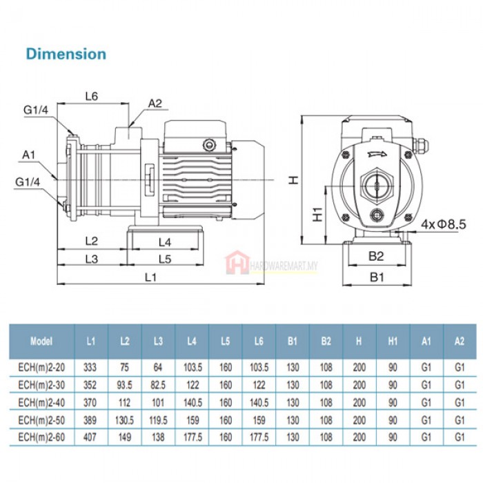 ECHM2_30_pdf_1761638201.jpg LEO ECHM2-30 MULTISTAGE CENTRIFUGAL PUMP-WITHOUT PRESS CONTROL Pam Air Rumah Kolam ?? (0.5HP/60LMIN/25MM)