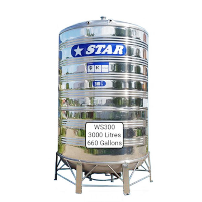 Hardwaremart STAR template-39 STAR WS300 STAINLESS STEEL WATER TANK (3000L/660GAL)