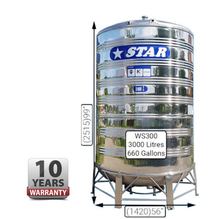Hardwaremart STAR template-39 STAR WS300 STAINLESS STEEL WATER TANK (3000L/660GAL)